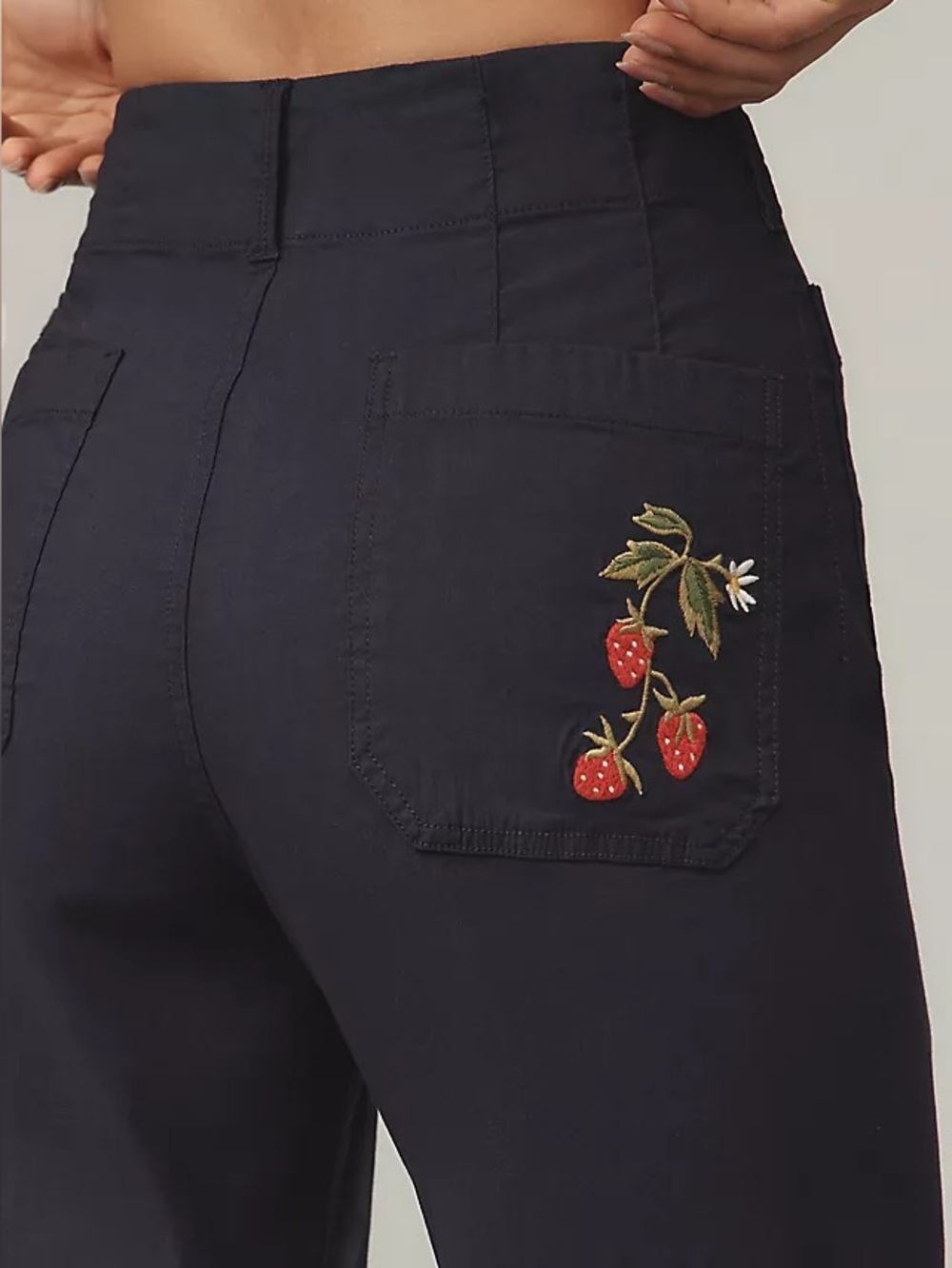 Maeve The Collette Purple Strawberry Embroidered Straight Leg Stretch Pants 27
